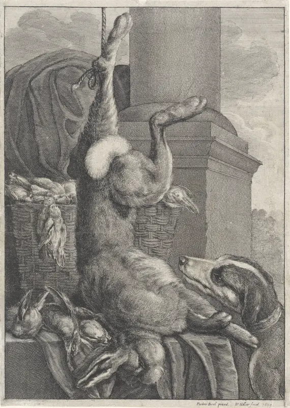 Dode haas en vogels met een jachthond Wall Art by Unknown - High-Resolution Digital Print