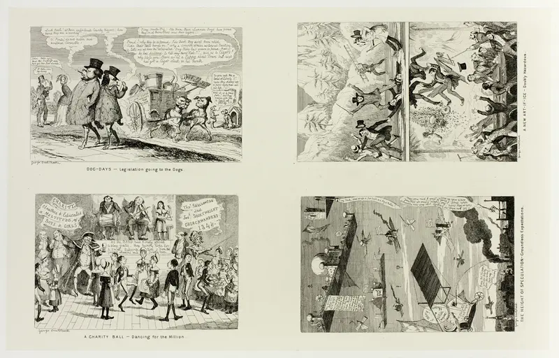 Dog Days - Legislation Going to the Dogs from George Cruikshank's Steel Etchings to The Comic Almanacks: 1835-1853 (top left) Wall Art by George Cruikshank - High-Resolution Digital Print