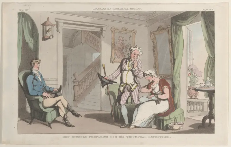 Don Michele Preparing for his Triumphal Expedition Wall Art by Thomas Rowlandson - High-Resolution Digital Print