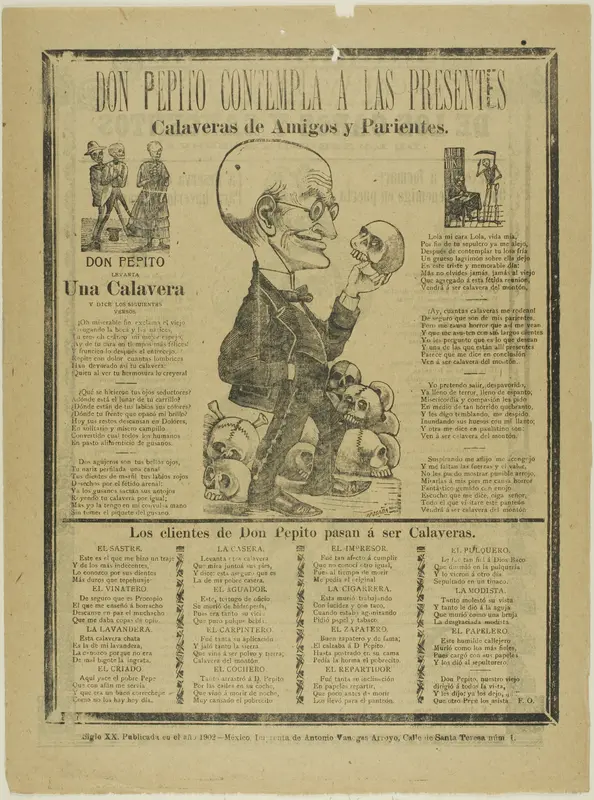 Don Pepito Contemplates those present, calaveras of friends and family Wall Art by José Guadalupe Posada - High-Resolution Digital Print