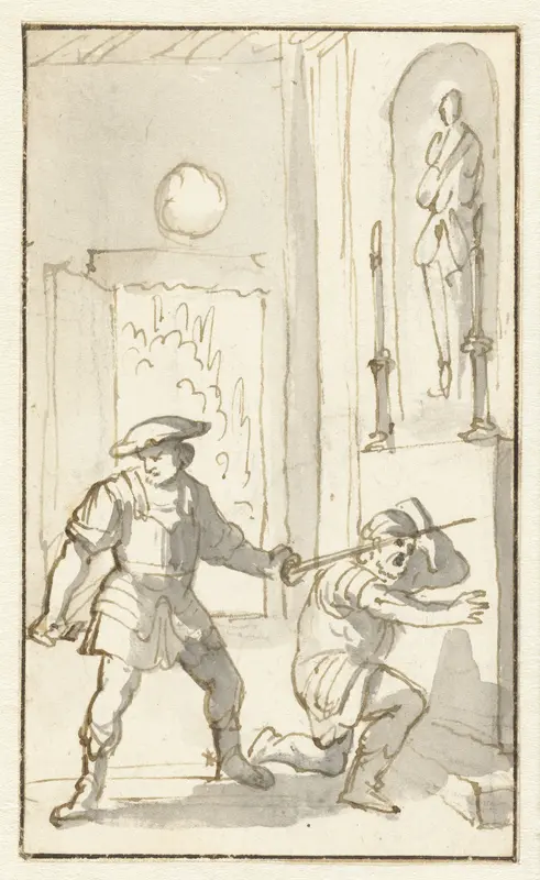 Don Quichotte slaat Sancho Panza tot ridder Wall Art by Caspar Luyken - High-Resolution Digital Print