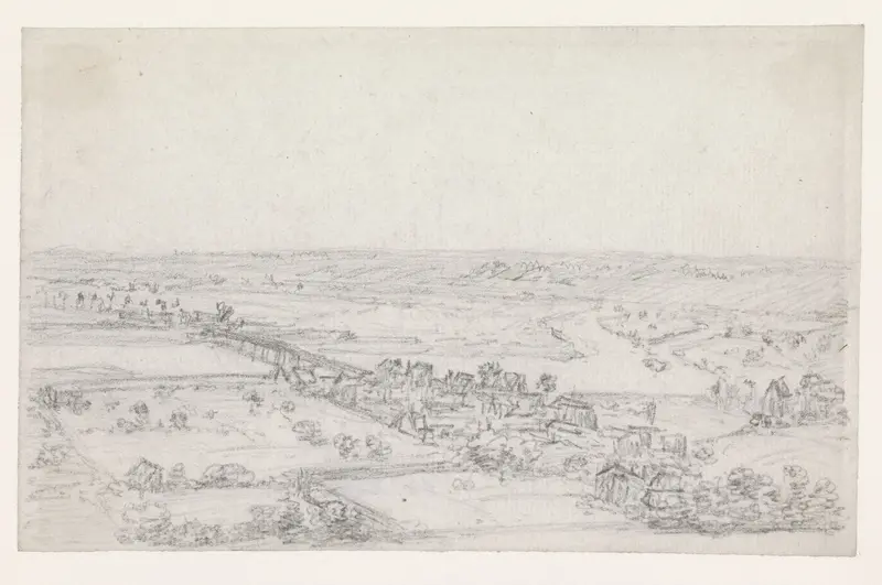 Donker heuvelachtig landschap, rechts huizen Wall Art by Georges Michel - High-Resolution Digital Print