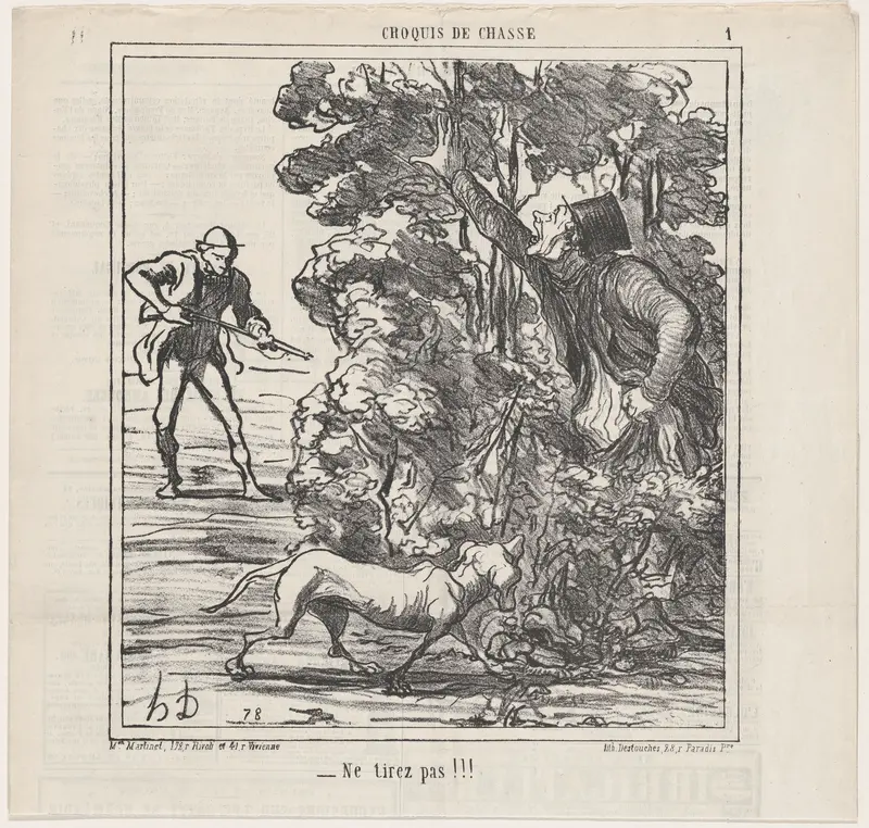 Don't shoot!!!, from "Hunting Sketches" Wall Art by Honoré Daumier - High-Resolution Digital Print