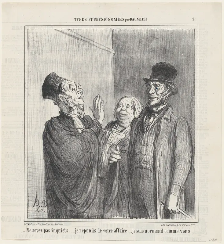Don't worry, I'll take good care of your case, I am from Normandy, just like you, from 'Types and features,' published in Le Charivari, June 21, 1864 Wall Art by Honoré Daumier - High-Resolution Digital Print