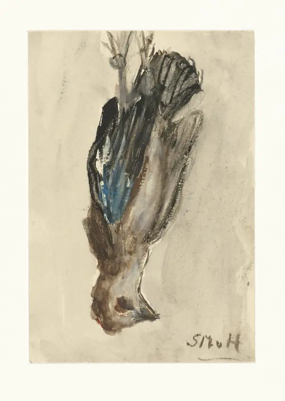 Dood vogeltje, hangend aan zijn poten Wall Art by Sientje Mesdag-van Houten - High-Resolution Digital Print