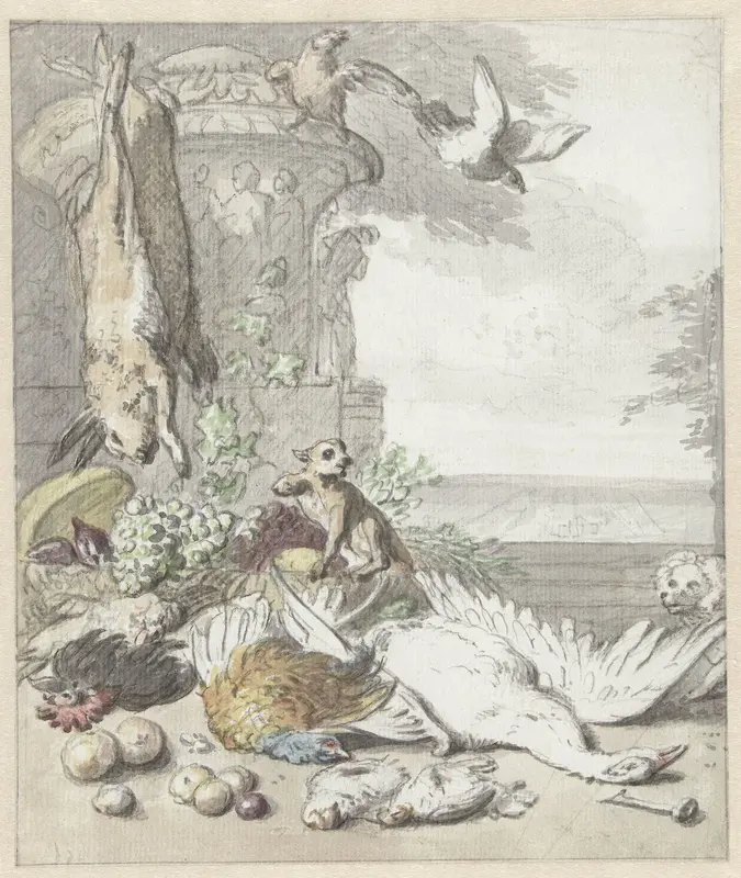 Dood wild, een aap, een hond en enige vogels Wall Art by Unknown - High-Resolution Digital Print