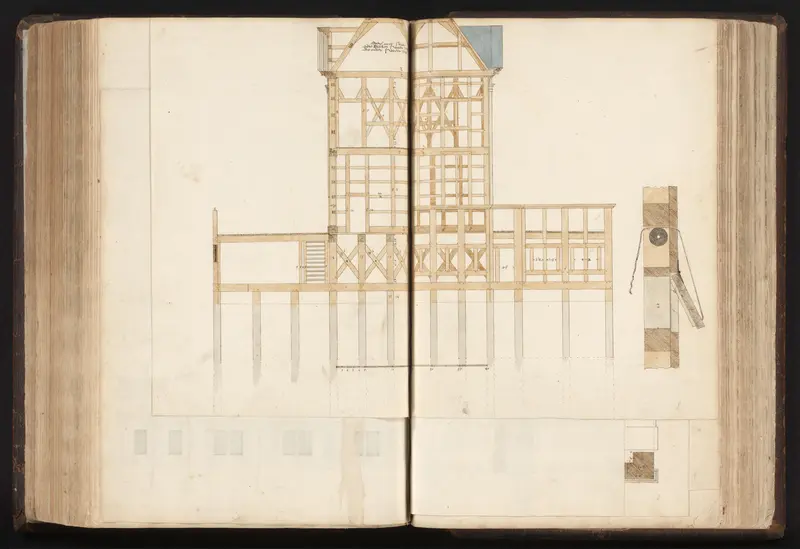 Doorsnede of zijaanzicht van het skelet van een Blokhuis in de Amstel Wall Art by anonymous - High-Resolution Digital Print