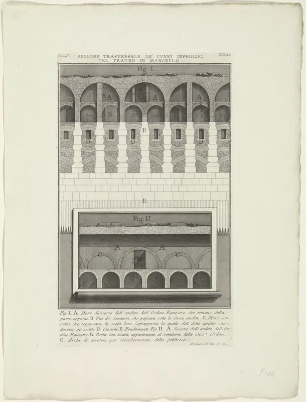 Doorsnedes van het Theater van Marcellus te Rome Wall Art by Unknown - High-Resolution Digital Print