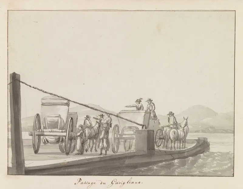 Doortocht van reisgezelschap met postkoets in Garigliano Wall Art by Louis Ducros - High-Resolution Digital Print