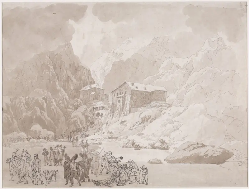 Doortocht van soldaten op de St. Bernard Wall Art by Johann Christian Ernst Müller - High-Resolution Digital Print