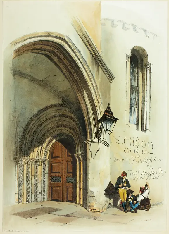 Doorway, Temple, frontispiece to Original Views of London as It Is Wall Art by Thomas Shotter Boys - High-Resolution Digital Print