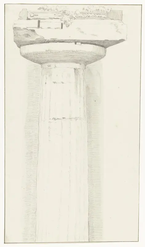 Dorische zuil van de tempel aangetroffen onder de kerk van de heilige Drieëenheid in Tarente Wall Art by Louis Ducros - High-Resolution Digital Print