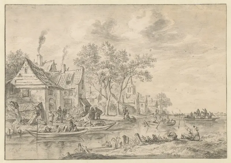 Dorp aan een rivier gelegen Wall Art by Thomas Heeremans - High-Resolution Digital Print