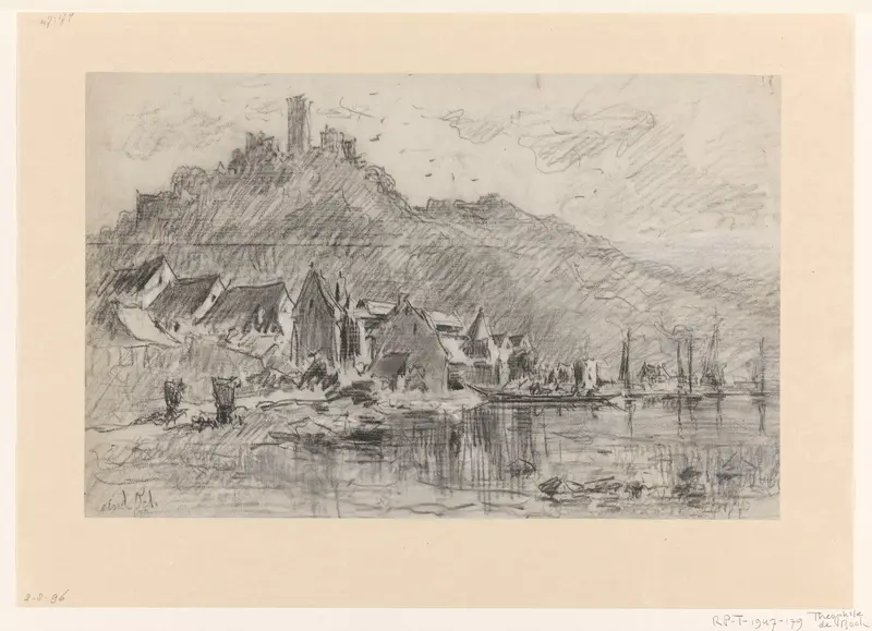 Dorp aan het water aan de voet van een heuvel Wall Art by Théophile de Bock - High-Resolution Digital Print