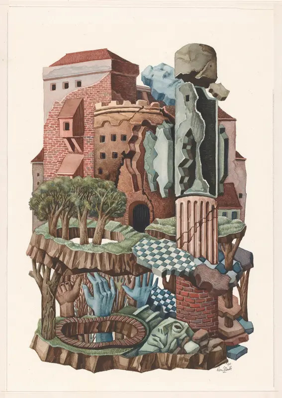 Dorp met losse bouwelementen en lichaamsdelen Wall Art by Unknown - High-Resolution Digital Print