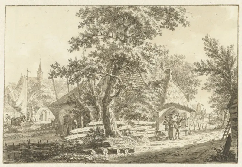 Dorpsgezicht met enkele personen voor een huis Wall Art by Jacob Cats (1741-1799) - High-Resolution Digital Print