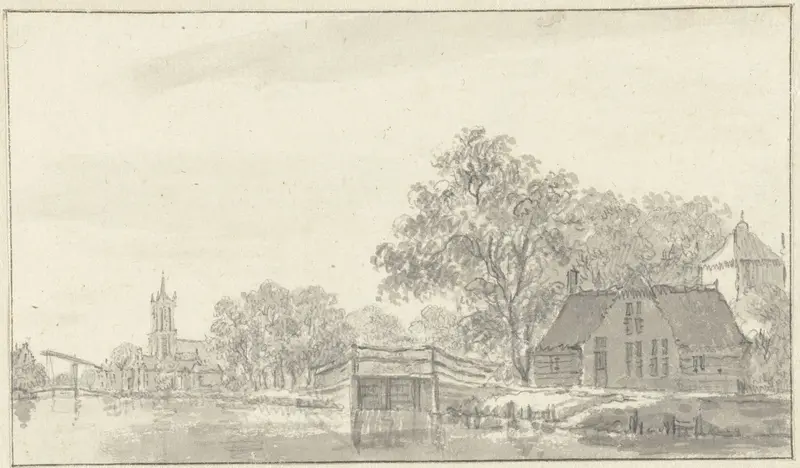 Dorpsgezicht met rivier Wall Art by Unknown - High-Resolution Digital Print