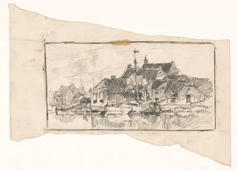 Dorpsgezicht met zeilschip in een gracht Wall Art by Cornelis Vreedenburgh - High-Resolution Digital Print