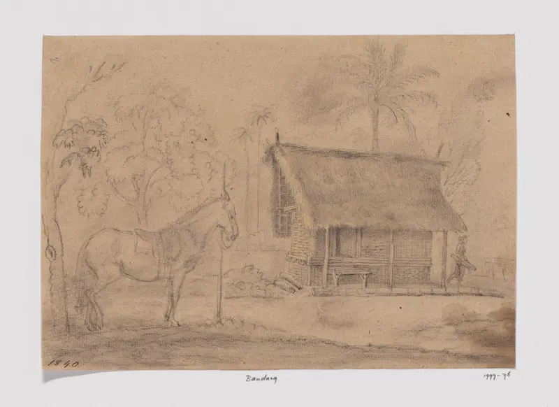 Dorpshuis met paard, regentschap Bandung, West-Java Wall Art by Unknown - High-Resolution Digital Print