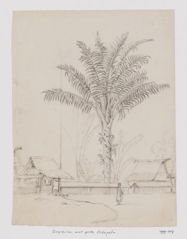 Dorpshuizen met grote arénpalm, Java Wall Art by Adrianus Johannes Bik - High-Resolution Digital Print