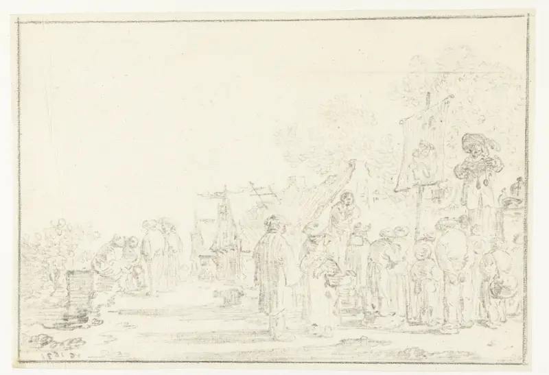 Dorpsstraat met een kwakzalver en andere figuren Wall Art by Jan van Goyen - High-Resolution Digital Print