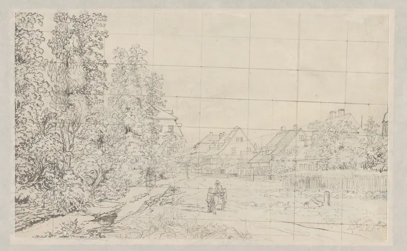 Dorpsweg met huizen (in Duitsland?) met twee figuren Wall Art by Henry Edridge - High-Resolution Digital Print