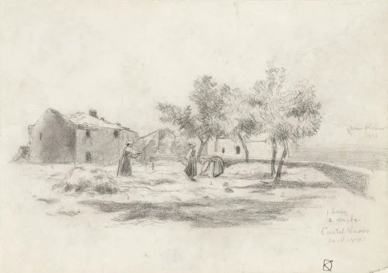 Dorsende vrouwen voor een boerderij in Castelnuovo di Magra te Italië Wall Art by Johan Daniël Koelman - High-Resolution Digital Print