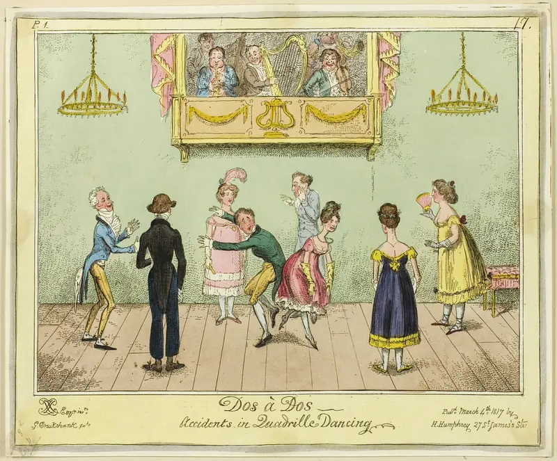 Dos-a-dos - Accidents in Quadrille Dancing Wall Art by George Cruikshank - High-Resolution Digital Print