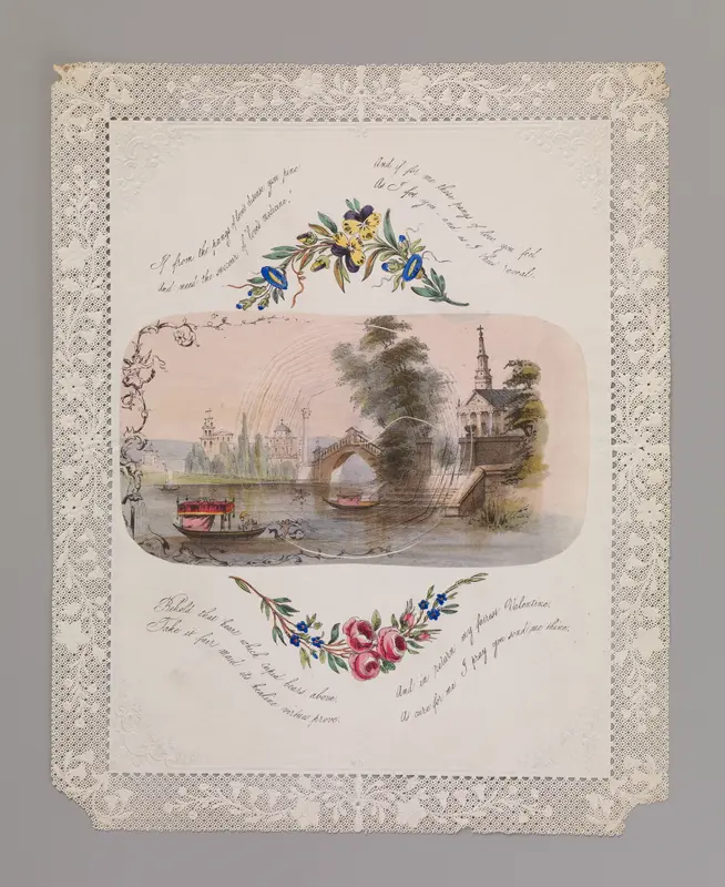 Double cobweb valentine with Venetian scene Wall Art by Anonymous - High-Resolution Digital Print