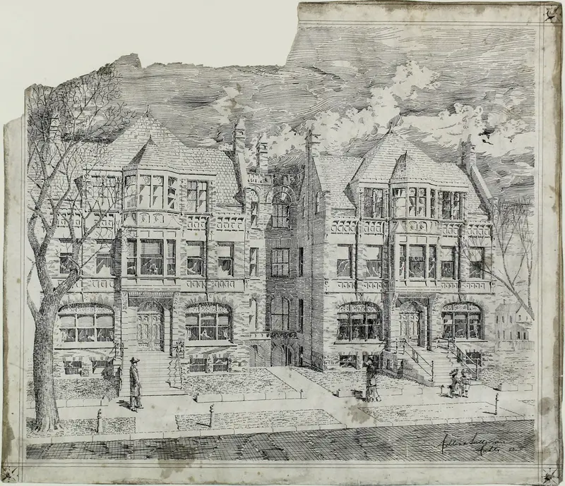 Double House for Mr. Straus, Perspective View Wall Art by Adler & Sullivan, Architects - High-Resolution Digital Print