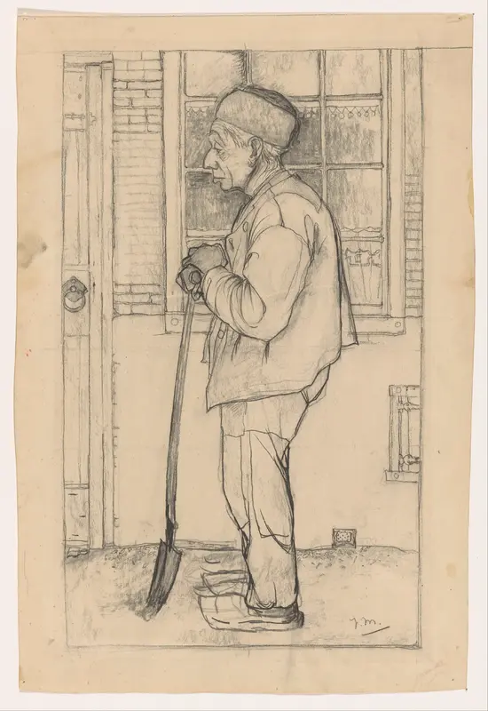 Douwe de Groot met een spade voor het huis Wall Art by Unknown - High-Resolution Digital Print