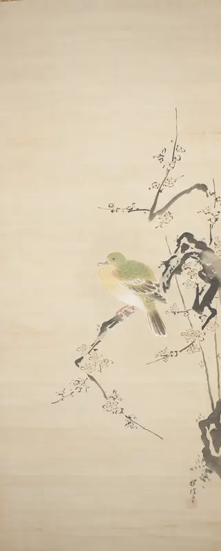 Dove on Plum Tree Wall Art by Kano Tanshin (Morimasa) - High-Resolution Digital Print