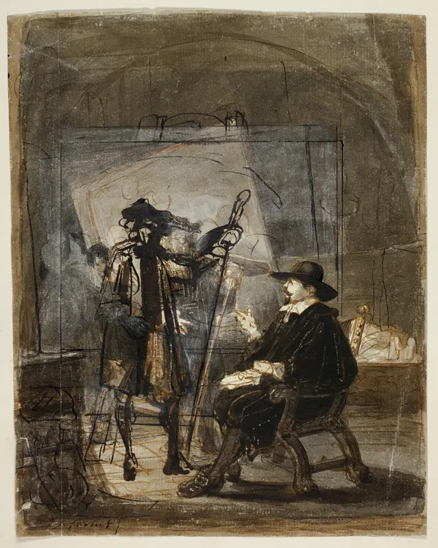 Dr. Nicholas Tulp in Rembrandt's Studio (recto); Scene from Rembrandt's Life (?) (verso) Wall Art by Jacobus Ludovicus Cornet - High-Resolution Digital Print