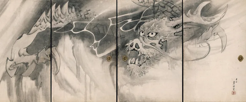Dragon Fusuma Wall Art by Nagasawa Rosetsu 長澤蘆雪 - High-Resolution Digital Print