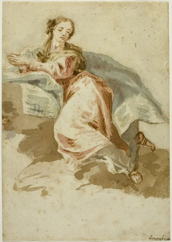 Draped Female Figure at Prayer Wall Art by Francesco Fontebasso - High-Resolution Digital Print