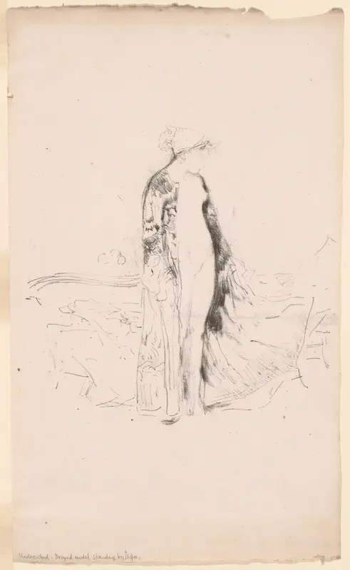 Draped Model, Standing by a Sofa