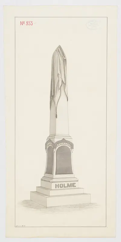 Draped Obelisk Grave Monument for "Holme", No. 933 (recto); Sketch of a grave (verso) Wall Art by Alexander Maxwell - High-Resolution Digital Print