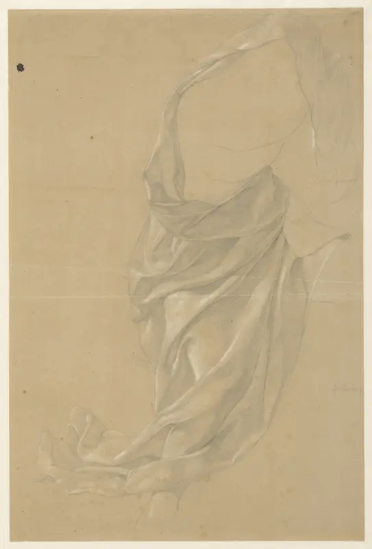 Draperiestudie van een naar rechts schrijdende figuur, de mantel over het hoofd geslagen Wall Art by Edward Jakob von Steinle - High-Resolution Digital Print
