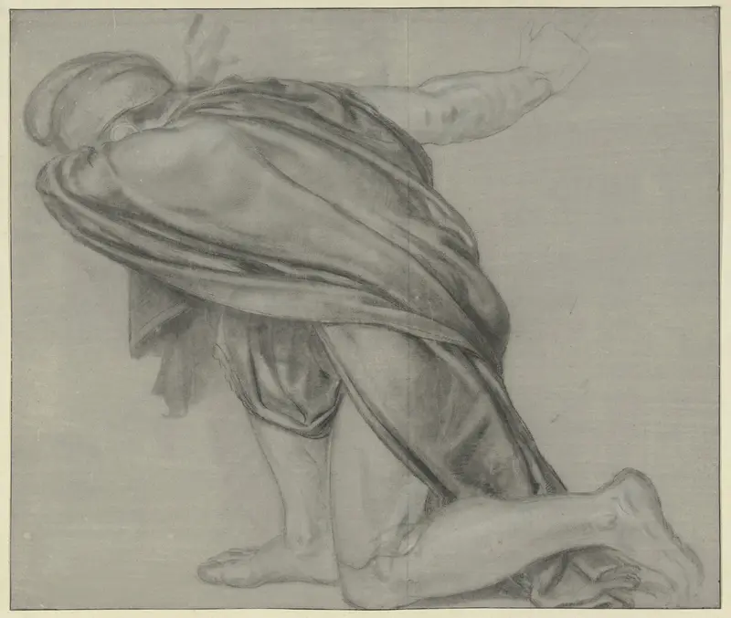 Draperiestudie van knielende man, naar links Wall Art by Jean Grandjean - High-Resolution Digital Print