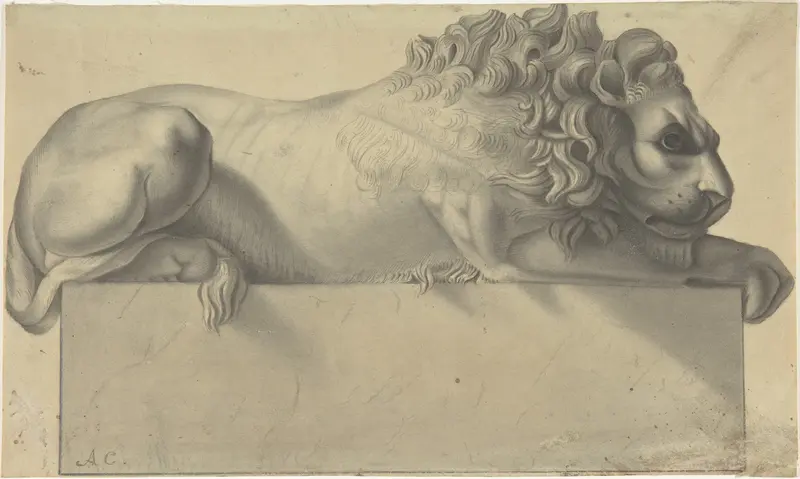 Drawing after a Lithograph of a Recumbent Lion. Wall Art by Antonio Canova - High-Resolution Digital Print