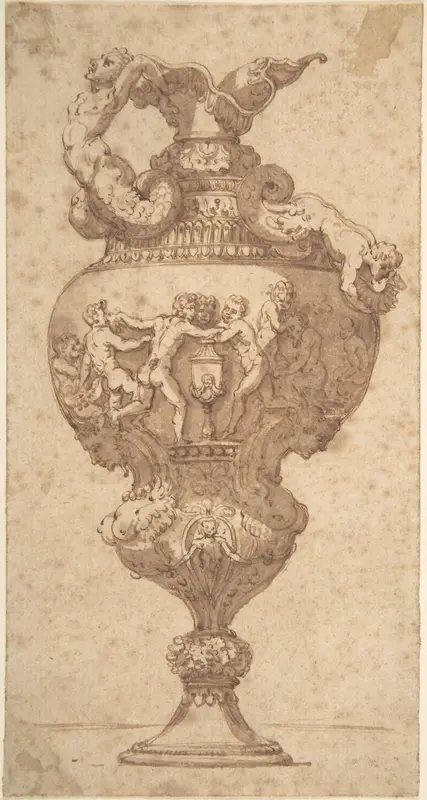 Drawing after an Antique Vase Wall Art by Anonymous, Italian, 18th century - High-Resolution Digital Print