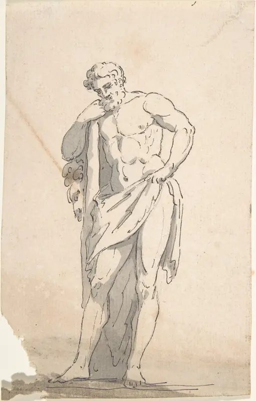Drawing after Male Statue Leaning on Tree Trunk Wall Art by Anonymous, French, 18th century - High-Resolution Digital Print