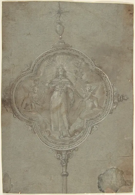 Drawing for a Standard with Christ in Glory Flanked by Putti Wall Art by Anonymous, Italian, Florentine, 16th century - High-Resolution Digital Print
