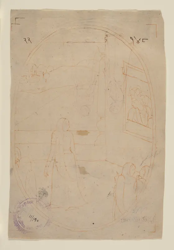 Drawing for an Illustration from a Sat Sai of Bihari Lal Series: The Message of the Eyes (recto); Lady in Search of Her Lover on a Dark Night (verso) Wall Art by Nainsukh - High-Resolution Digital Print
