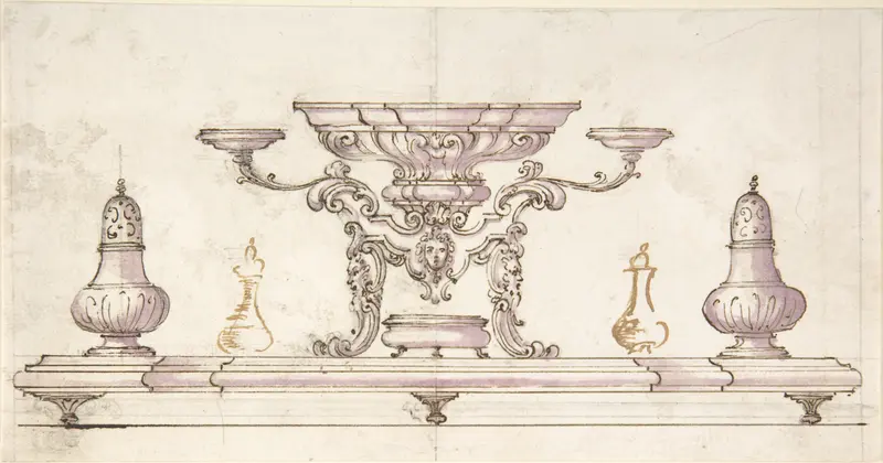 Drawing for Centerpiece and Salt Cellars Wall Art by Anonymous, Italian, 18th century - High-Resolution Digital Print