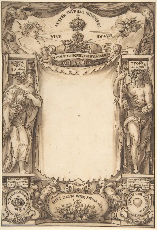 Drawing for the title page to the 'Descrpción de las honras' (related to the death of Philip IV) Wall Art by Sebastián de Herrera-Barnuevo - High-Resolution Digital Print