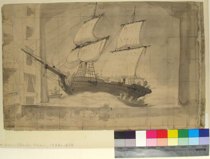 Drawing for Wagner's "Le Vaisseau Fantôme," Paris Opéra Wall Art by Pierre Luc Charles Cicéri - High-Resolution Digital Print