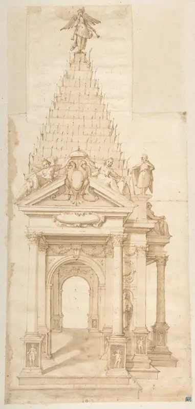 Drawing of a Catafalque for Philip II of Spain, 1598 Wall Art by Alessandro Casolani della Torre - High-Resolution Digital Print