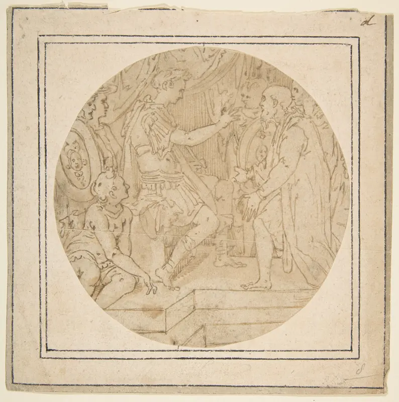 Drawing of a Roman Emperor Receiving a Petition Wall Art by Federico Zuccaro (Zuccari) - High-Resolution Digital Print