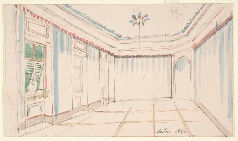 Drawing of an Interior: Salon Wall Art by Anonymous, French, 19th century - High-Resolution Digital Print